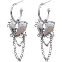 Tibetan Style Drop Earrings, Heart, silver color plated, fashion jewelry & for woman, silver color, nickel, lead & cadmium free, 63mm, Sold By Pair