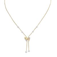Cubic Zircon Micro Pave Brass Necklace with Plastic Pearl with 6cm extender chain Butterfly gold color plated fashion jewelry & micro pave cubic zirconia & for woman golden nickel lead & cadmium free Length 37 cm Sold By PC