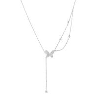 Cubic Zircon Micro Pave Brass Necklace with 6cm extender chain Butterfly silver color plated fashion jewelry & micro pave cubic zirconia & for woman silver color nickel lead & cadmium free Length 33.5 cm Sold By PC