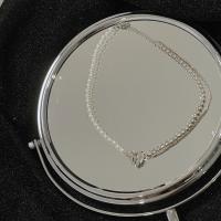 Plastične biserna ogrlica, Akril, s Plastična Pearl, s 6cm Produžetak lanac, Srce, modni nakit & za žene, Dužina 35 cm, Prodano By PC