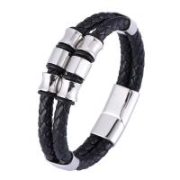 Cuir bracelet, avec Acier inoxydable 316, Double couche & bijoux de mode & longueur différente pour le choix & pour homme, plus de couleurs à choisir, 12mm, Vendu par PC