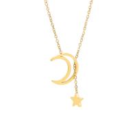 Titanium Steel Necklace, with 5cm extender chain, Moon and Star, Vacuum Ion Plating, fashion jewelry & for woman, golden, 15mm,7mm, Length:50 cm, Sold By PC