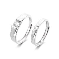 Couple Finger Rings 925 Sterling Silver polished Adjustable & micro pave cubic zirconia original color Sold By PC