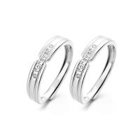 Couple Finger Rings 925 Sterling Silver polished Adjustable & micro pave cubic zirconia original color Sold By PC