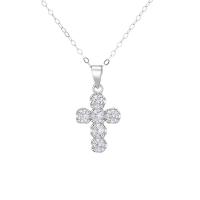 Cubic Zircon Micro Pave 925 Sterling Silver Necklace Cross silver color plated micro pave cubic zirconia & for woman silver color 450mm Sold By PC