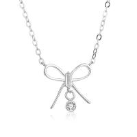 Cubic Zircon Micro Pave 925 Sterling Silver Necklace Bowknot plated micro pave cubic zirconia & for woman 450mm Sold By PC