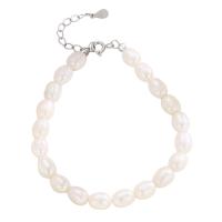 Bracelet en perles de culture d'eau douce, Argent sterling 925, avec perle d'eau douce cultivée, Placage de couleur argentée, bijoux de mode & pour femme, blanc, 195mm, Vendu par PC