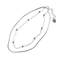 Fashion Sterling Silver Anklet, 925 Sterling Silver, platinum plated, Double Layer & for woman, original color, 240mm, Sold By PC