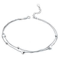 Fashion Sterling Silver Anklet, 925 Sterling Silver, silver color plated, Double Layer & for woman, silver color, 240mm, Sold By PC