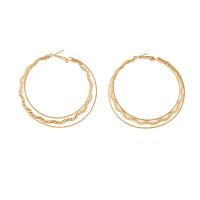 Iron Earring, Geometrical Pattern, gold color plated, for woman & hollow, 62x65mm, Sold By Pair