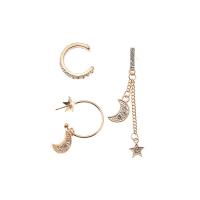 Zinc Alloy Drop Earrings Moon and Star gold color plated three pieces & for woman & with rhinestone   Sold By Set