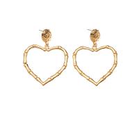 Tibetan Style Drop Earrings, Heart, gold color plated, for woman & hollow, nickel, lead & cadmium free, 42x56mm, Sold By Pair