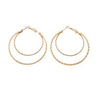 Boucles d'oreilles en alliage de zinc, Placage de couleur d'or, Double couche & pour femme & creux, 50x50mm, Vendu par paire
