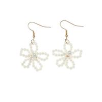 Zinc Alloy Drop Earrings Plastic Pearl with Zinc Alloy Flower gold color plated for woman & hollow Sold By Pair