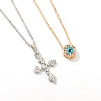 Zinc Alloy Jewelry Necklace with 1.96inch extender chain Cross plated Double Layer & for woman & with rhinestone nickel lead & cadmium free Length Approx 16.3 Inch Approx 16.5 Inch Sold By PC