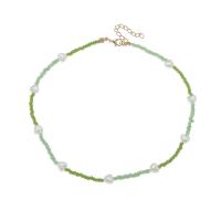 Műanyag gyöngy nyaklánc, Glass Seed Beads, -val Műanyag Pearl, Szív, divat ékszerek & a nő, zöld, Hossz Kb 15.5 inch, Által értékesített PC