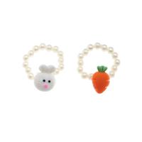 Plastic Pearl Ring Set, with Polymer Clay, Cartoon, 2 pieces & elastic & for woman, more colors for choice, 23mm, Sold By Set