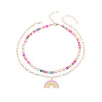 Multi Layer Necklace Zinc Alloy with Polymer Clay & Plastic Pearl with 2.16inch extender chain Rainbow gold color plated Double Layer & for woman & enamel Length Approx 14.9 Inch Approx 16.3 Inch Sold By Set