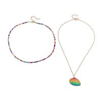 Mode Multi Layer halsband, Glass Seed Beads, med Zink Alloy, guldfärg pläterade, Dubbla lager & oval kedja & för kvinna & emalj, fler färger för val, Säljs av PC