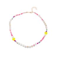 Plastik perle halskæde, Polymer Clay, med Plastic Pearl, med 1.77inch extender kæde, Boheme stil & for kvinde, flere farver til valg, Længde Ca. 15.3 inch, Solgt af PC