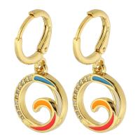 Huggie Hoop Drop Earring, Brass, gold color plated, micro pave cubic zirconia & for woman & enamel, multi-colored, 28mm, Sold By Pair