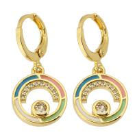 Huggie Hoop Drop Earring, Brass, gold color plated, micro pave cubic zirconia & for woman & enamel & hollow, 28mm, Sold By Pair