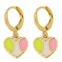 Huggie Hoop Drop Earring, Brass, Heart, gold color plated, for woman & enamel, multi-colored, 25mm, Sold By Pair