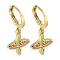 Huggie Hoop Drop Earring Brass Cross gold color plated micro pave cubic zirconia & for woman & enamel 27mm Sold By Pair