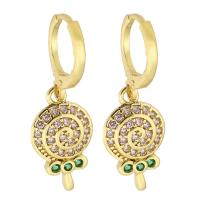 Huggie Hoop Drop Earring, Brass, Lollipop, gold color plated, micro pave cubic zirconia & for woman, 30mm, Sold By Pair