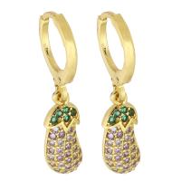 Huggie Hoop Drop Earring Brass Eggplant gold color plated micro pave cubic zirconia & for woman 28mm Sold By Pair