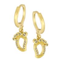 Cubic Zirconia Micro Pave Brass Earring, Foot, gold color plated, micro pave cubic zirconia & hollow, 25mm, Sold By Pair