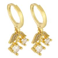 Boucles d'oreilles en laiton zircon cubique pavent, Placage de couleur d'or, pavé de micro zircon & pour femme, 24mm, Vendu par paire