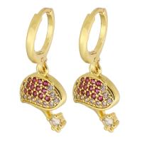 Huggie Hoop Drop Earring Brass gold color plated micro pave cubic zirconia & for woman red 28mm Sold By Pair