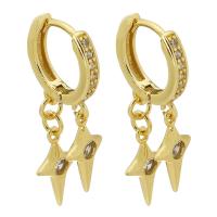 Huggie Hoop Drop Earring Brass gold color plated micro pave cubic zirconia & for woman 32mm Sold By Pair