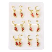 Huggie Hoop Drop Earring, Brass, Watermelon, gold color plated, 6 pieces & micro pave cubic zirconia & for woman & enamel, red, 28mm, Sold By Set