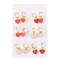 Huggie Hoop Drop Earring, Brass, Heart, gold color plated, 6 pieces & for woman & enamel, mixed colors, 25mm, Sold By Set