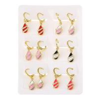 Huggie Hoop Drop Earring, Brass, gold color plated, 6 pieces & micro pave cubic zirconia & for woman & enamel, mixed colors, 28mm, Sold By Set