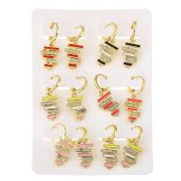 Huggie Hoop Drop Earring Brass gold color plated 6 pieces & micro pave cubic zirconia & for woman & enamel mixed colors 32mm Sold By Set
