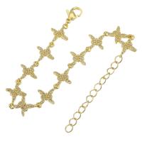 Bracelet cubique en laiton zircon pavent, Placage de couleur d'or, pavé de micro zircon & pour femme & creux, Longueur:Environ 8.5 pouce, Vendu par PC
