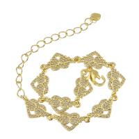 Bracelet cubique en laiton zircon pavent, coeur, Placage de couleur d'or, pavé de micro zircon & pour femme & creux, Longueur Environ 9.5 pouce, Vendu par PC