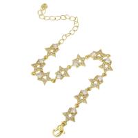 Bracelet cubique en laiton zircon pavent, étoile, Placage de couleur d'or, pavé de micro zircon & pour femme & creux, Longueur:Environ 9.5 pouce, Vendu par PC