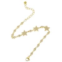 Bracelet cubique en laiton zircon pavent, Placage de couleur d'or, pavé de micro zircon & pour femme & creux, Longueur:Environ 9.5 pouce, Vendu par PC