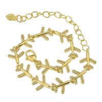 Bracelet cubique en laiton zircon pavent, avion, Placage de couleur d'or, pavé de micro zircon & pour femme, Longueur Environ 9.5 pouce, Vendu par PC