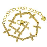 Befestiger Zirkonia Messing Armband, Kreuz, goldfarben plattiert, Micro pave Zirkonia & für Frau, Länge:ca. 9 ZollInch, verkauft von PC