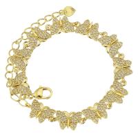 Cubic Zirconia Micro Pave Brass Bracelet, Butterfly, gold color plated, micro pave cubic zirconia & for woman, Length:Approx 9.5 Inch, Sold By PC