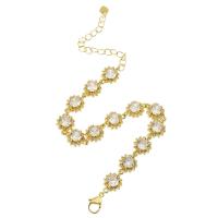 Bracelet cubique en laiton zircon pavent, Placage de couleur d'or, pavé de micro zircon & pour femme, Longueur:Environ 10 pouce, Vendu par PC