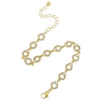 Bracelet cubique en laiton zircon pavent, Placage de couleur d'or, pavé de micro zircon & pour femme & creux, Longueur:Environ 10 pouce, Vendu par PC