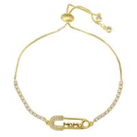 Cubic Zirconia Micro Pave Brass Bracelet, Paper Clip, gold color plated, Adjustable & micro pave cubic zirconia & for woman & hollow, multi-colored, Length:Approx 10 Inch, Sold By PC