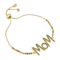 Cubic Zirconia Micro Pave Brass Bracelet Alphabet Letter gold color plated Adjustable & micro pave cubic zirconia & for woman multi-colored Length Approx 10 Inch Sold By PC