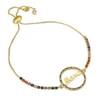 Cubic Zirconia Micro Pave Brass Bracelet gold color plated Adjustable & micro pave cubic zirconia & for woman & hollow multi-colored Length Approx 10 Inch Sold By PC